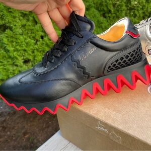 Christian Louboutin NWB Sneakers Size 40 Loubishark Flat Black Calf